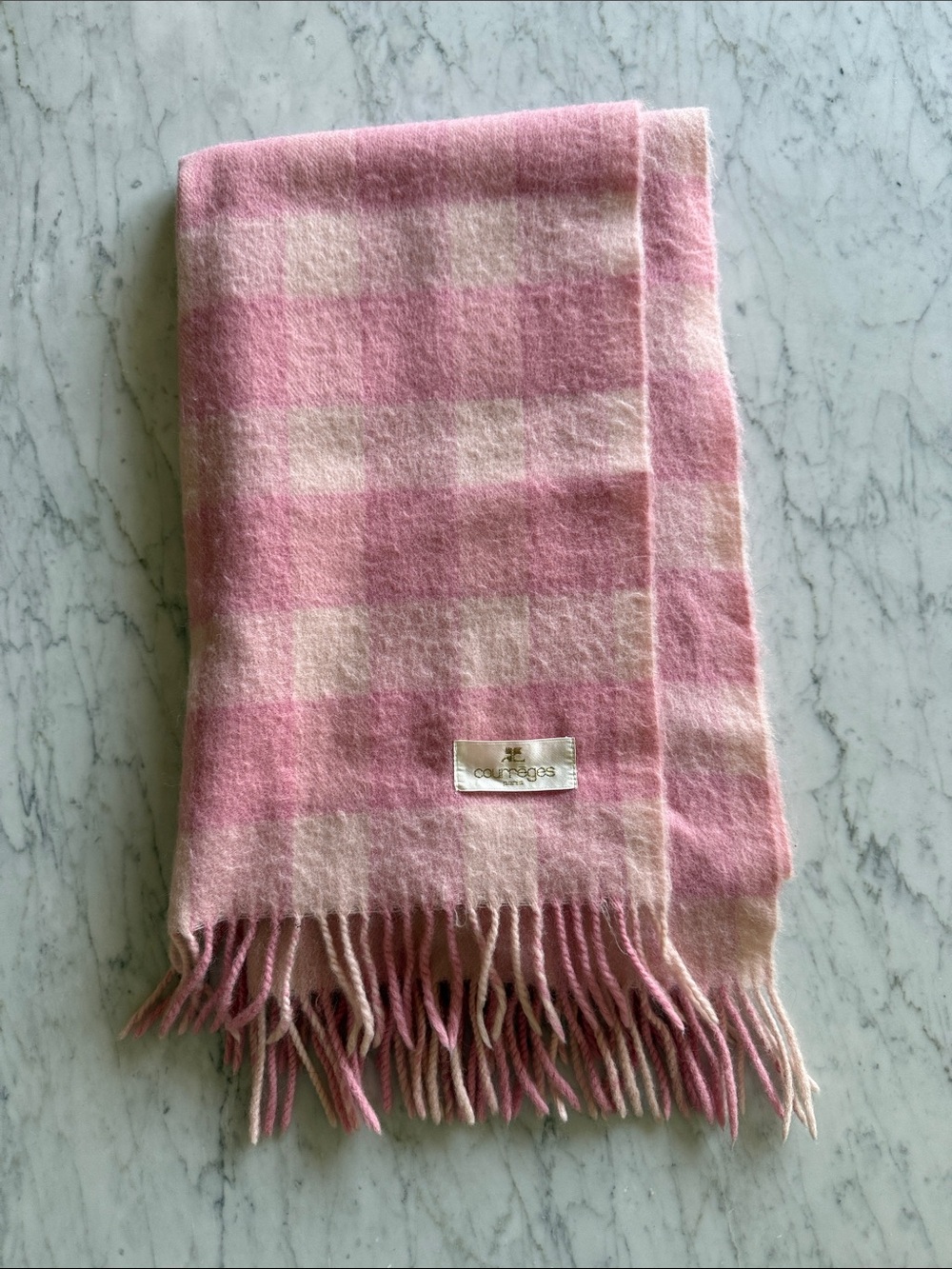 Courreges Paris Plaid Pink Scarf